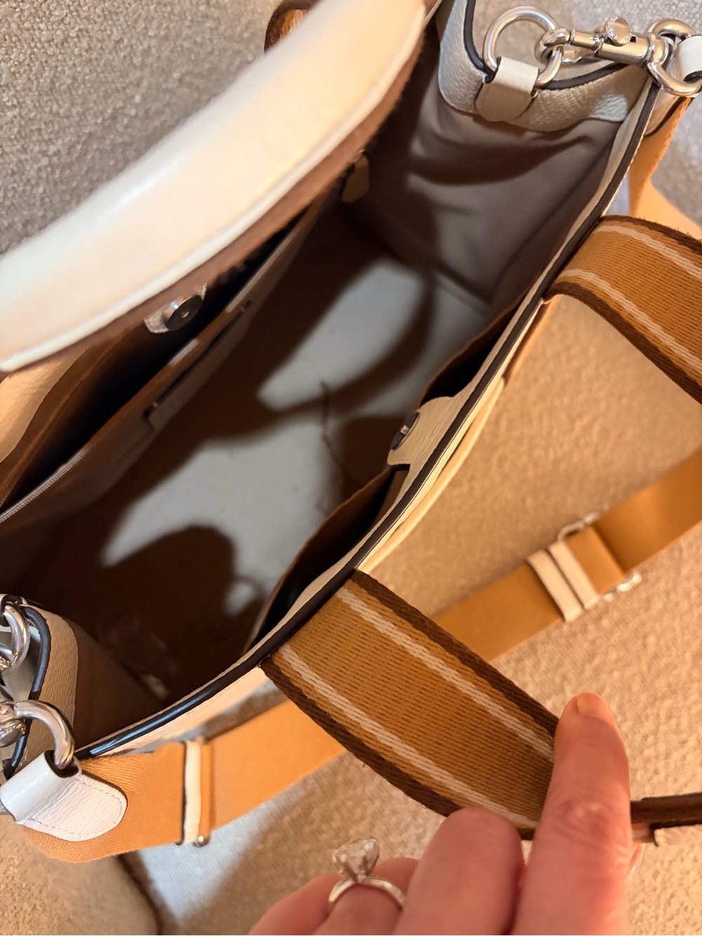 Coach White Leather Tote with Tan Branded Straps - Picture 7 of 7